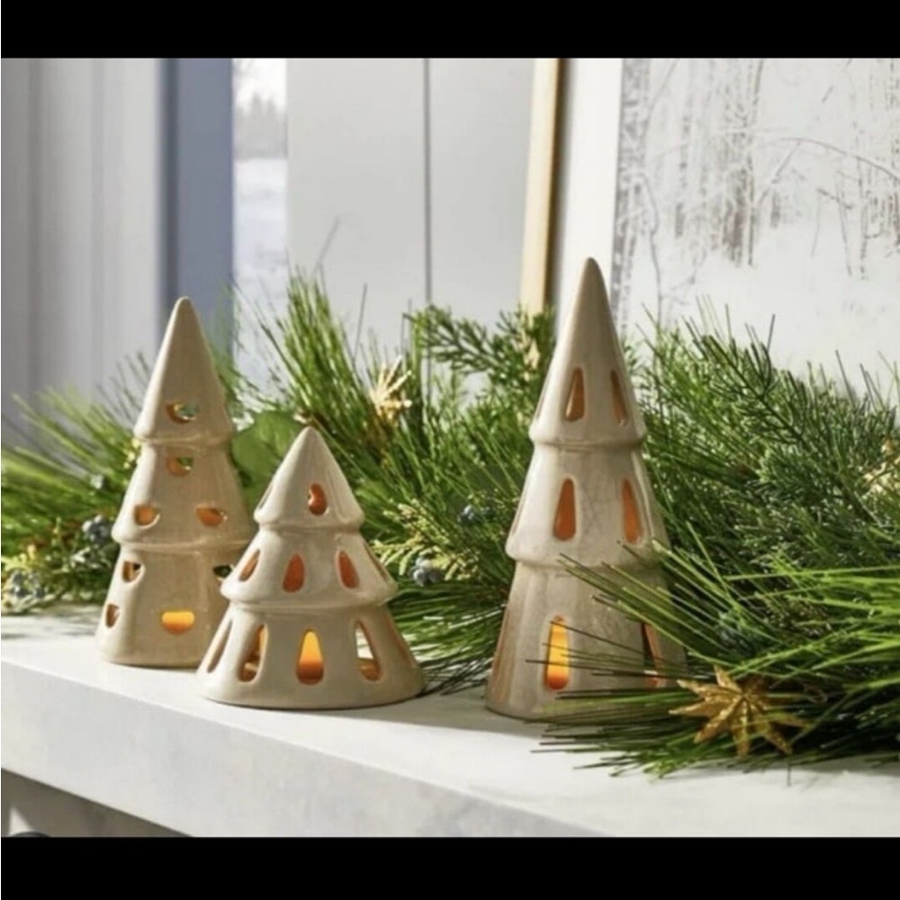 3pc Ceramic Tree LED Tea Light Holder Set - Threshold designed with Studio McGee